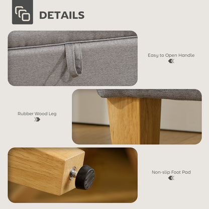 Linen Storage Ottoman Storage Box with Rubberwood Legs, Light Grey