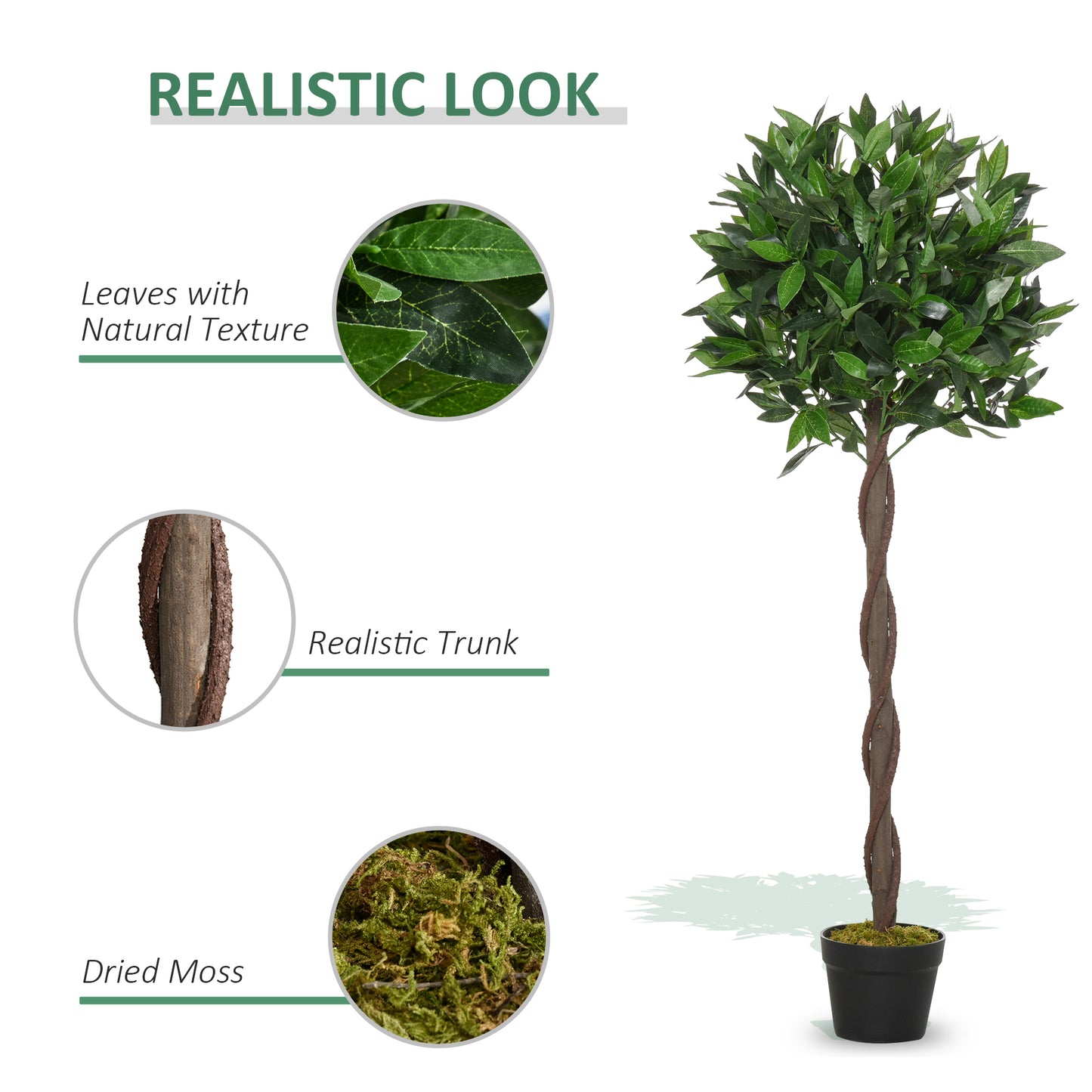 Set of 2 Artificial Topiary Bay Laurel Ball Trees Decorative Plant with Nursery Pot for Indoor Outdoor Decor, 120cm