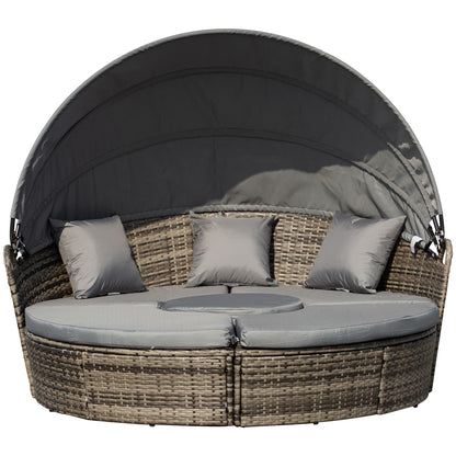 5-Seater Rattan Garden Furniture Cushioned Wicker Round with Coffee Table Patio Conversation Furniture Set - Grey