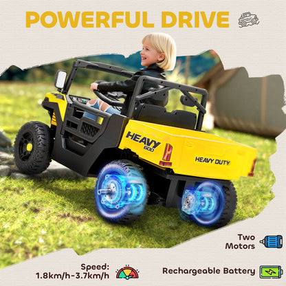 12V Kids Ride on Car, Kids UTV with Electric Dump Bed, Yellow