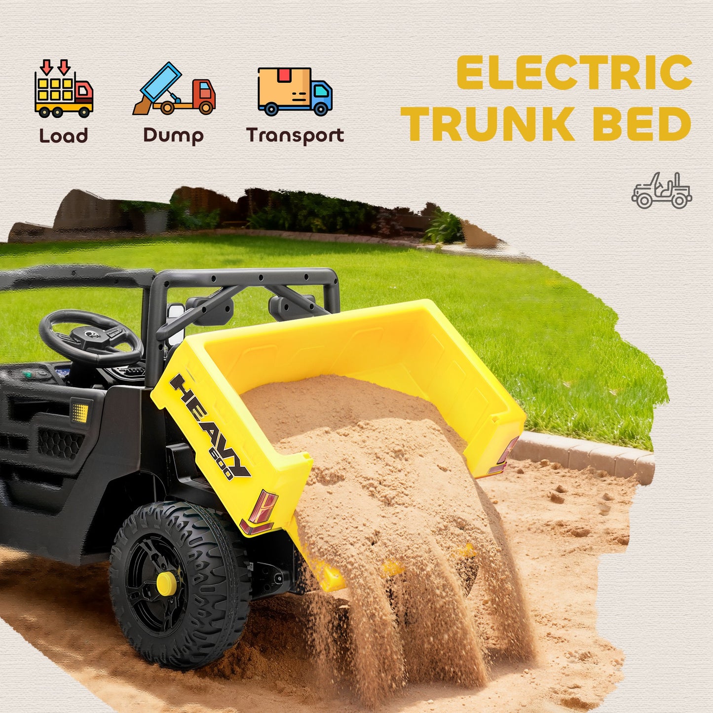 12V Kids Ride on Car, Kids UTV with Electric Dump Bed, Yellow
