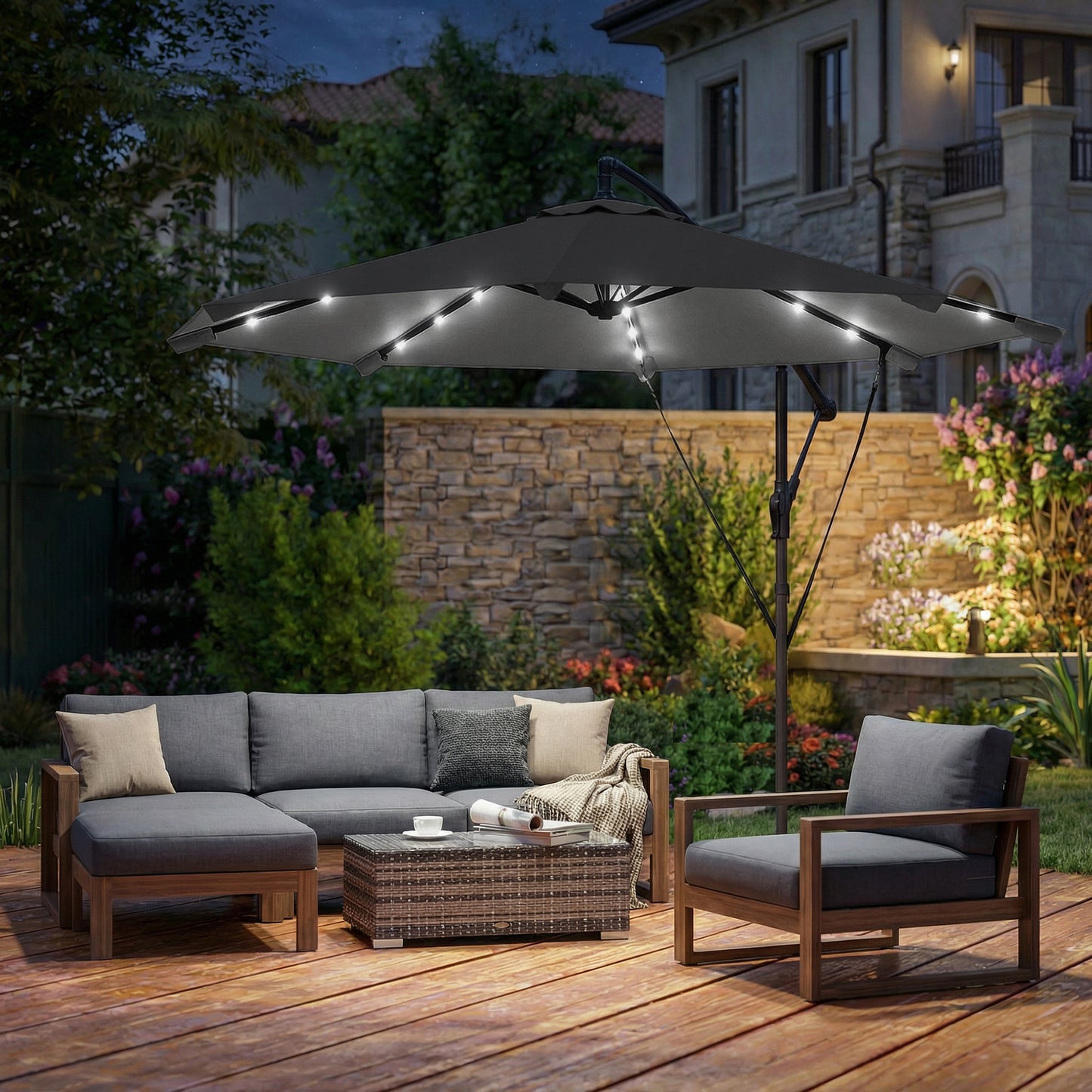 3 m Cantilever Parasol Solar LED Lights, Black