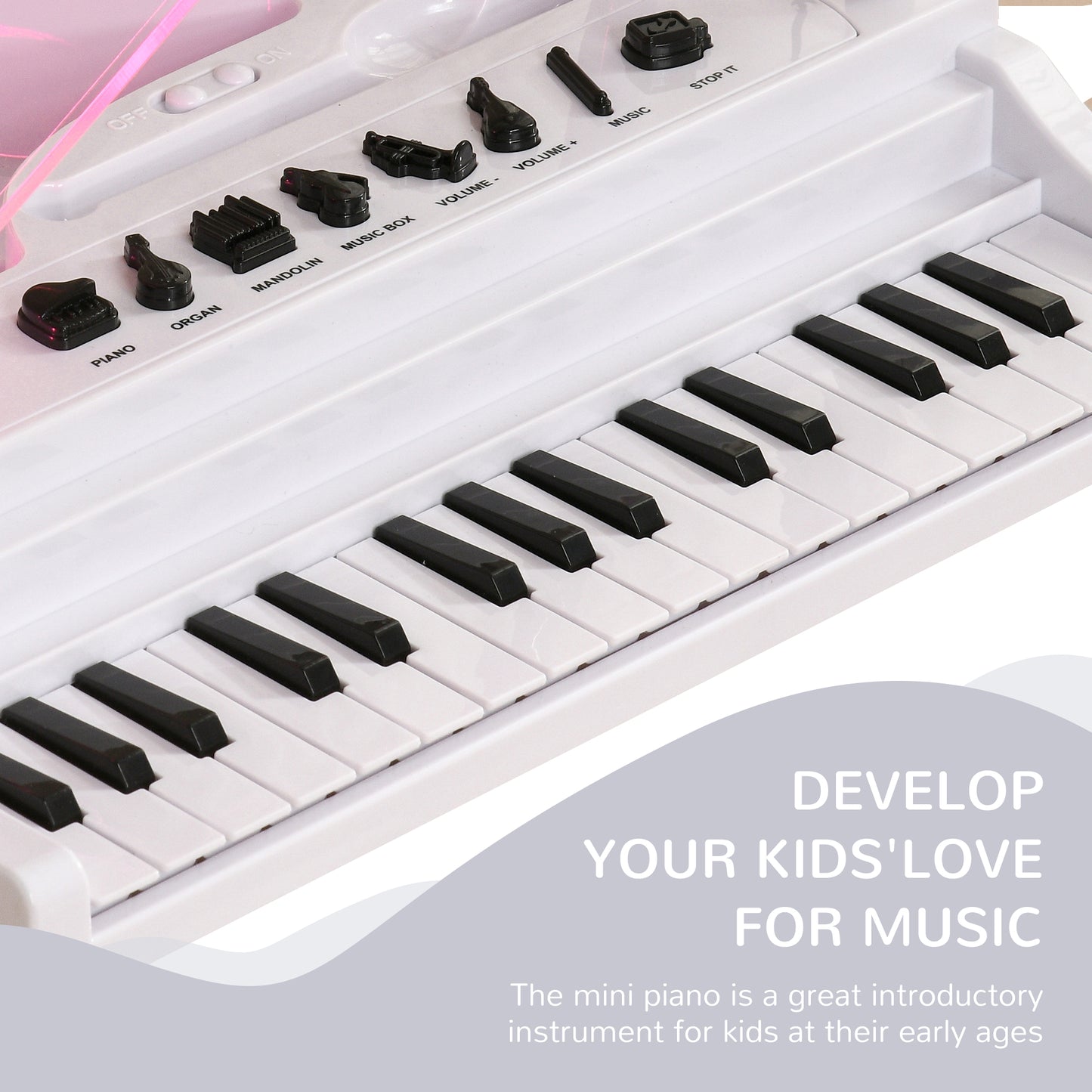 32 Keys Kids Piano Keyboard with Stool, Lights, Microphone, White