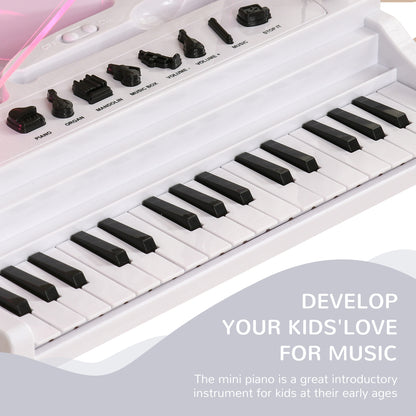 32 Keys Kids Piano Keyboard with Stool, Lights, Microphone, White