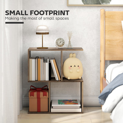 Side Table, Narrow End Table with Storage Shelves, Oak