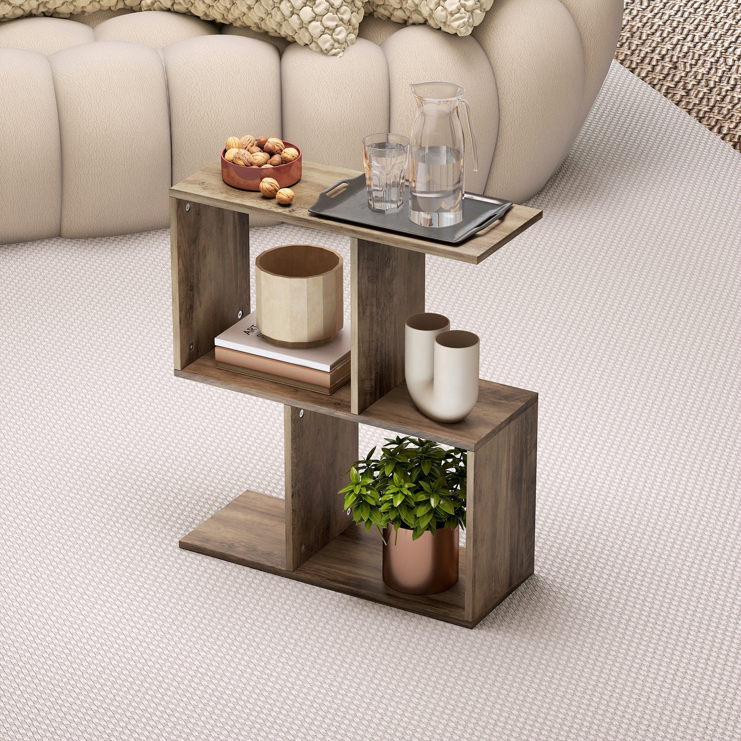 Narrow Side Table with Storage, Bedside End Table, Walnut Brown