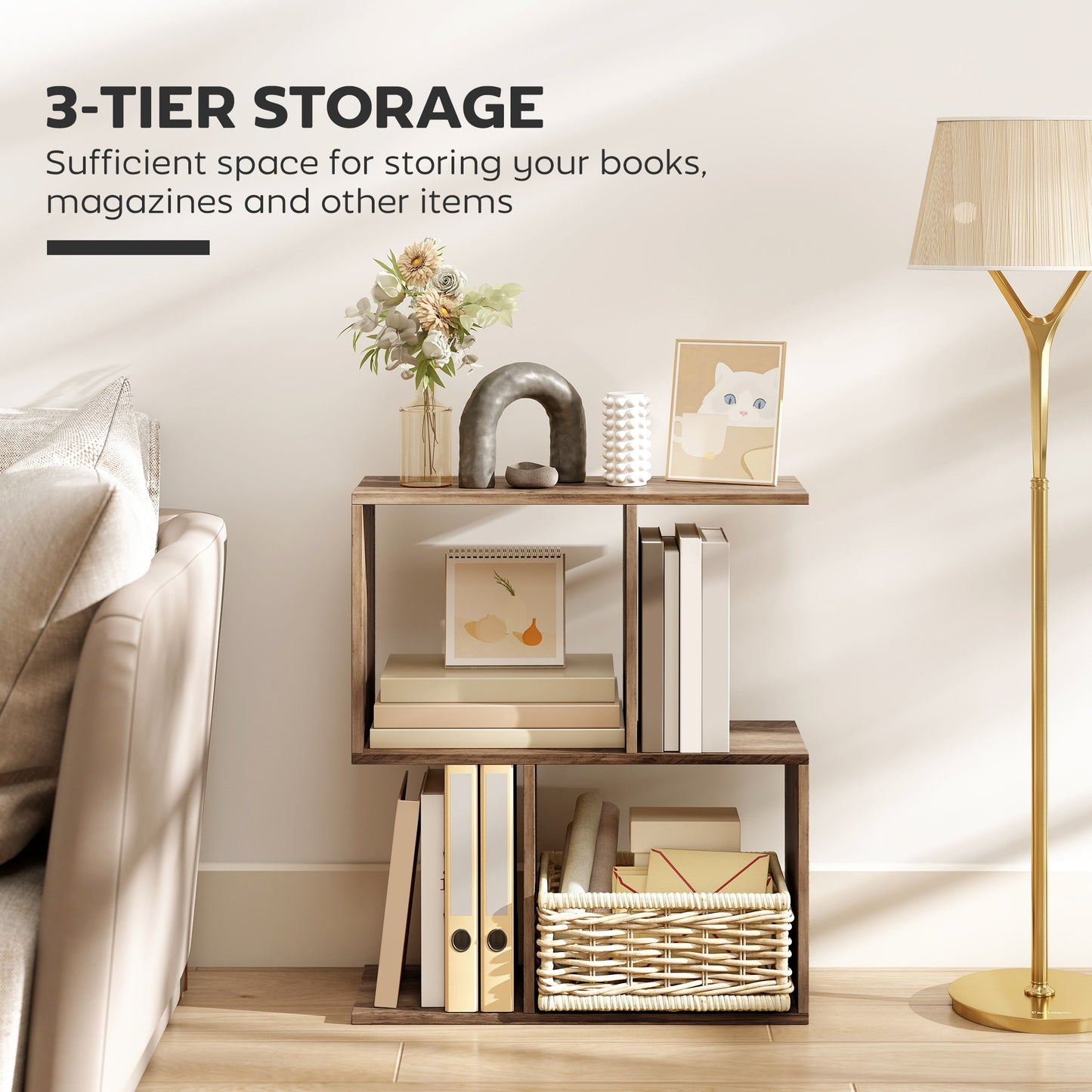 Narrow Side Table with Storage, Bedside End Table, Walnut Brown