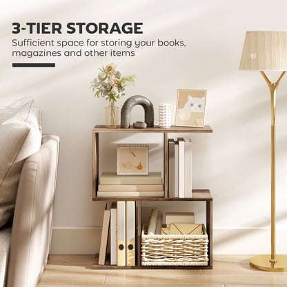 Side Table, Narrow End Table with Storage Shelves, Oak