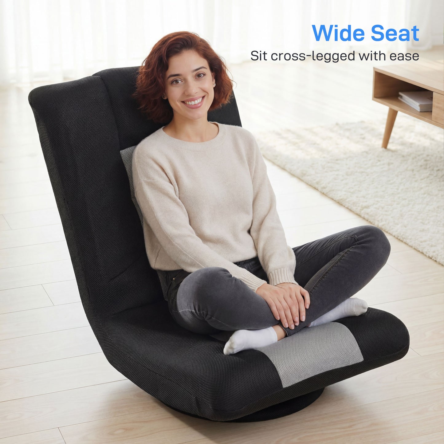 Folding Floor Chair, Floor Sofa with Adjustable Backrest, Wide Seat