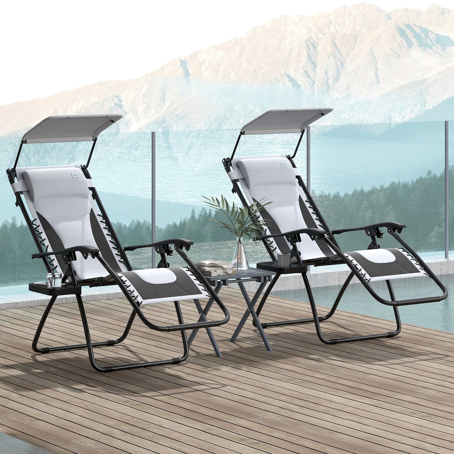 2 Pcs Zero Gravity Lounger Chair, Folding Reclining Chair, Grey