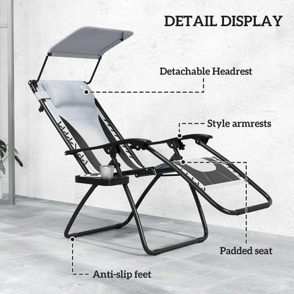 2 Pcs Zero Gravity Lounger Chair, Folding Reclining Chair, Grey