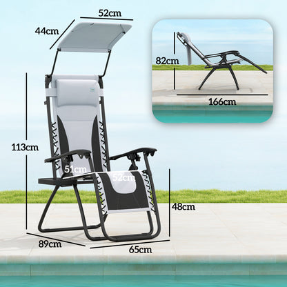 2 Pcs Zero Gravity Lounger Chair, Folding Reclining Chair, Grey