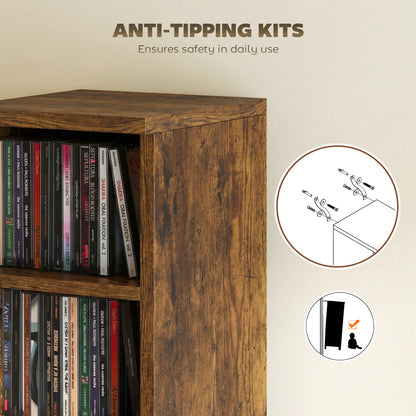 Set of 2 CD Storage Units with Adjustable Shelves, Rustic Brown