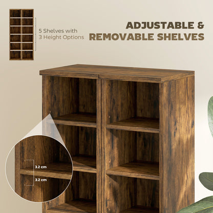 Set of 2 CD Storage Units with Adjustable Shelves, Rustic Brown