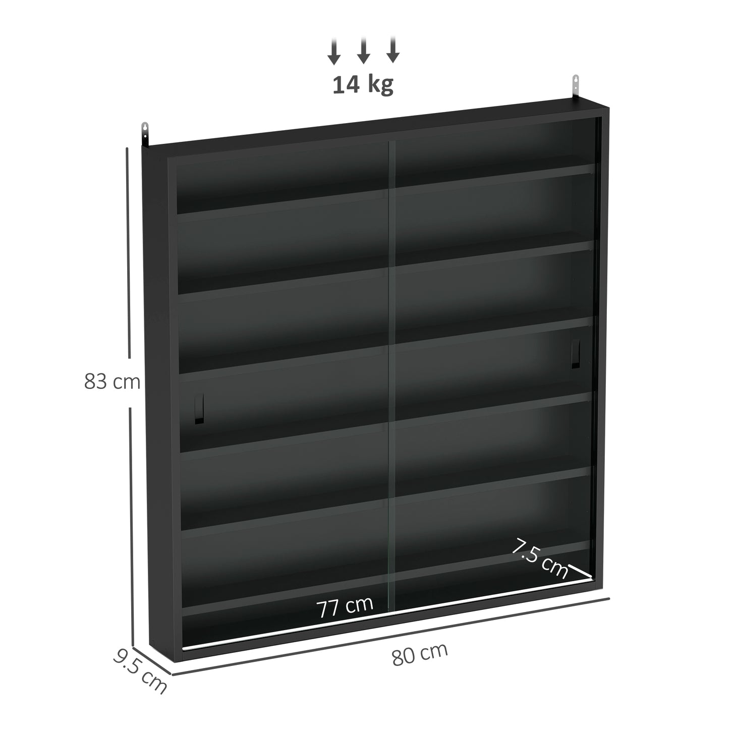 7-Tier Wall Display Cabinet w/ Shelves Glass Doors, Black