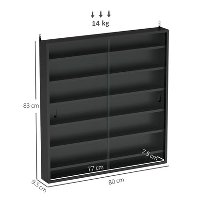 7-Tier Wall Display Cabinet w/ Shelves Glass Doors, Black