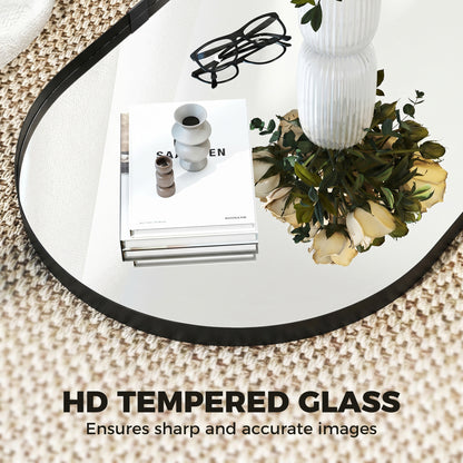 Wall Mirror with Elevated Aluminium Alloy Frame, 60 x 90 cm Bathroom Mirror with Tempered Glass for Living Room, Bedroom, Hallway, Black