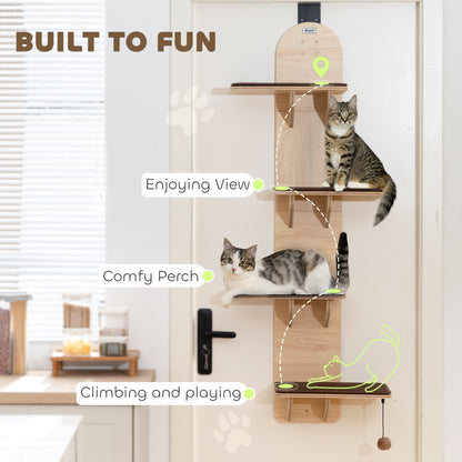 4-Level Cat Tree Door Mounted with Washable Plush Pads, Toy Ball