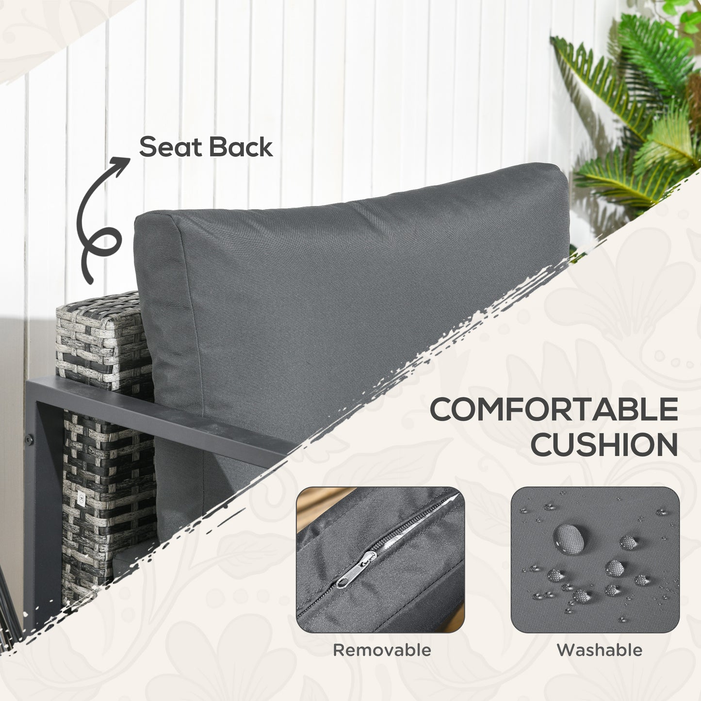 6 PCs Rattan Garden Furniture Set with Table, Cushion, Charcoal Grey