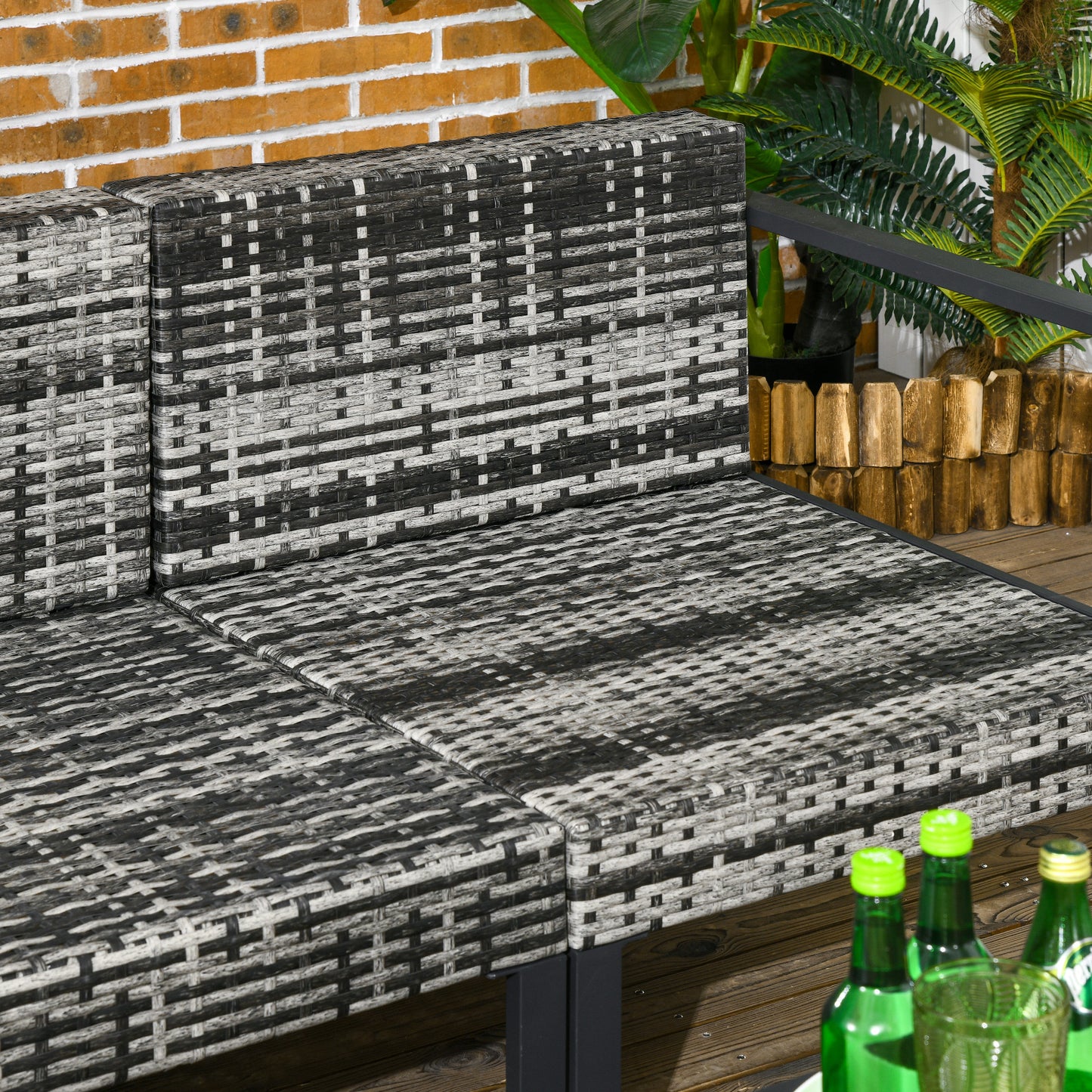 6 PCs Rattan Garden Furniture Set with Table, Cushion, Charcoal Grey