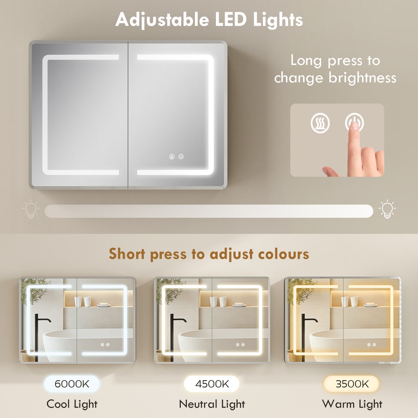 60 x 80 cm LED Bathroom Mirror Cabinet with Double-Sided Mirrors