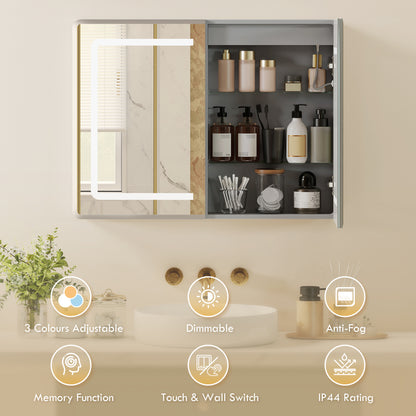60 x 80 cm LED Bathroom Mirror Cabinet with Double-Sided Mirrors