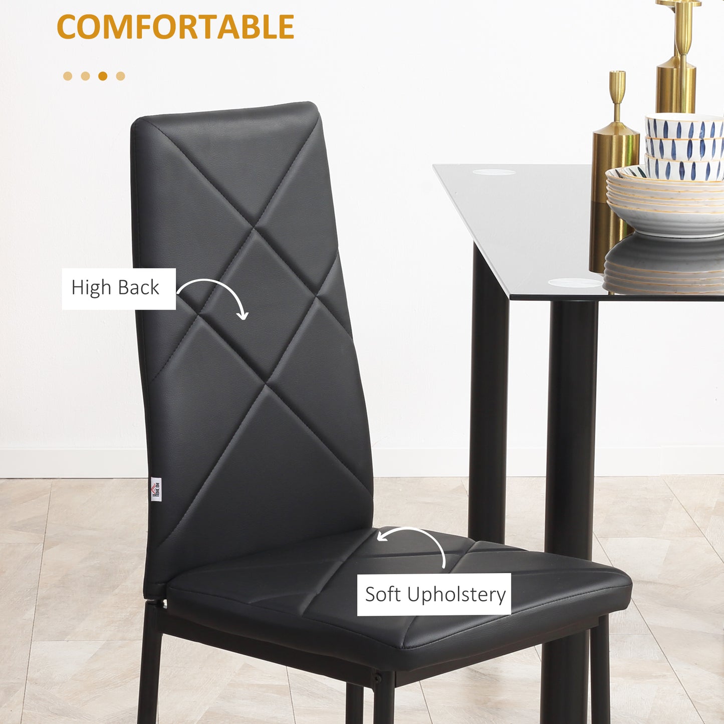 4-Pieces Dining Chairs, Faux Leather Kitchen Chairs, Black