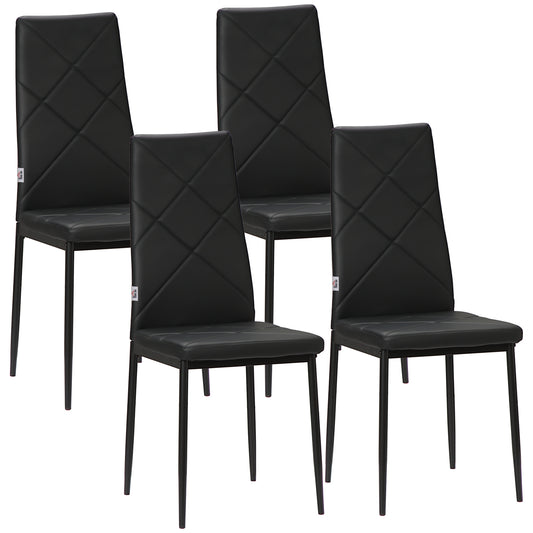 4-Pieces Dining Chairs, Faux Leather Kitchen Chairs, Black
