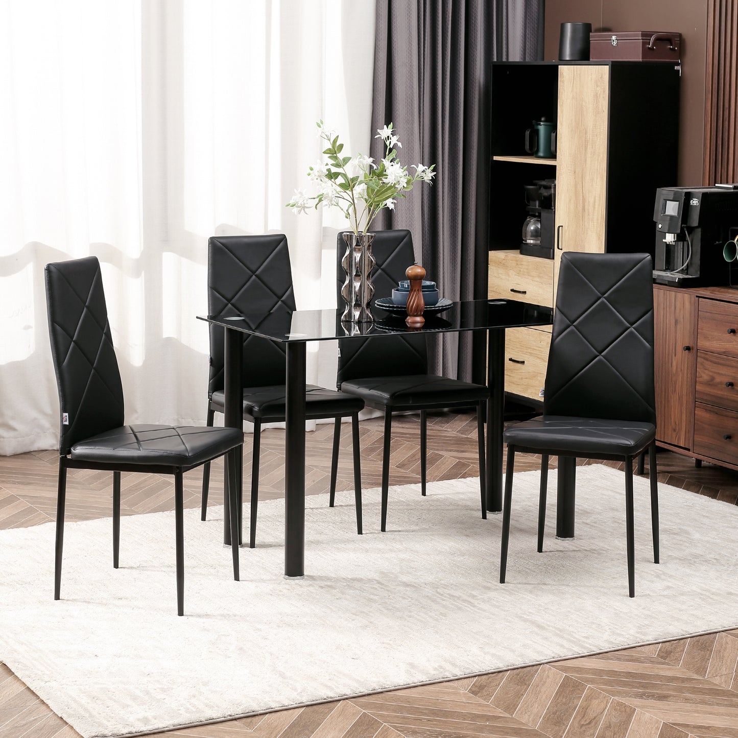 4-Pieces Dining Chairs, Faux Leather Kitchen Chairs, Black