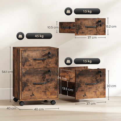 Roll File Cabinet with Drawer, Organiser Letter Size, Rustic Brown