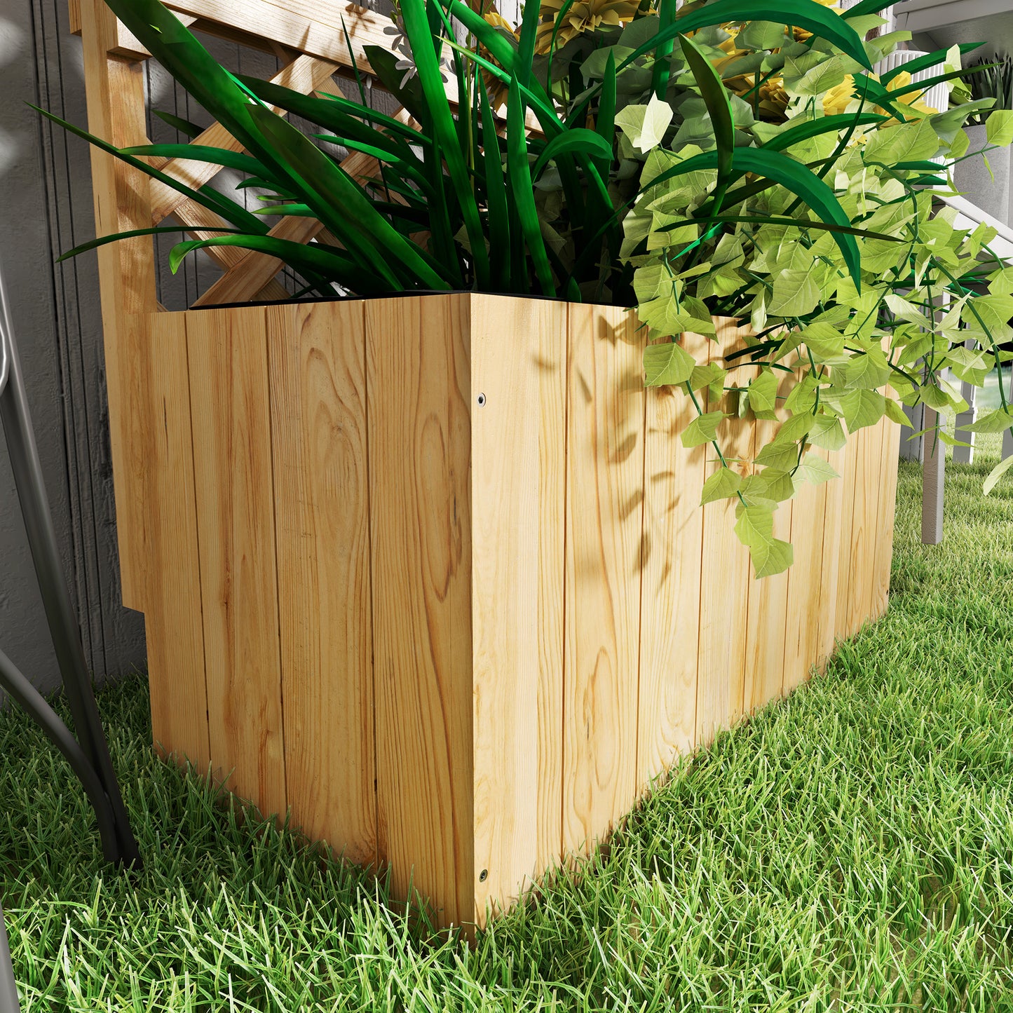 Wooden Raised Planter with Trellis and 2 Shelves, Nature Wood