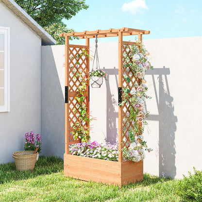 Raised Bed for Garden with Trellis, 110 x 44 x 181 cm, Natural