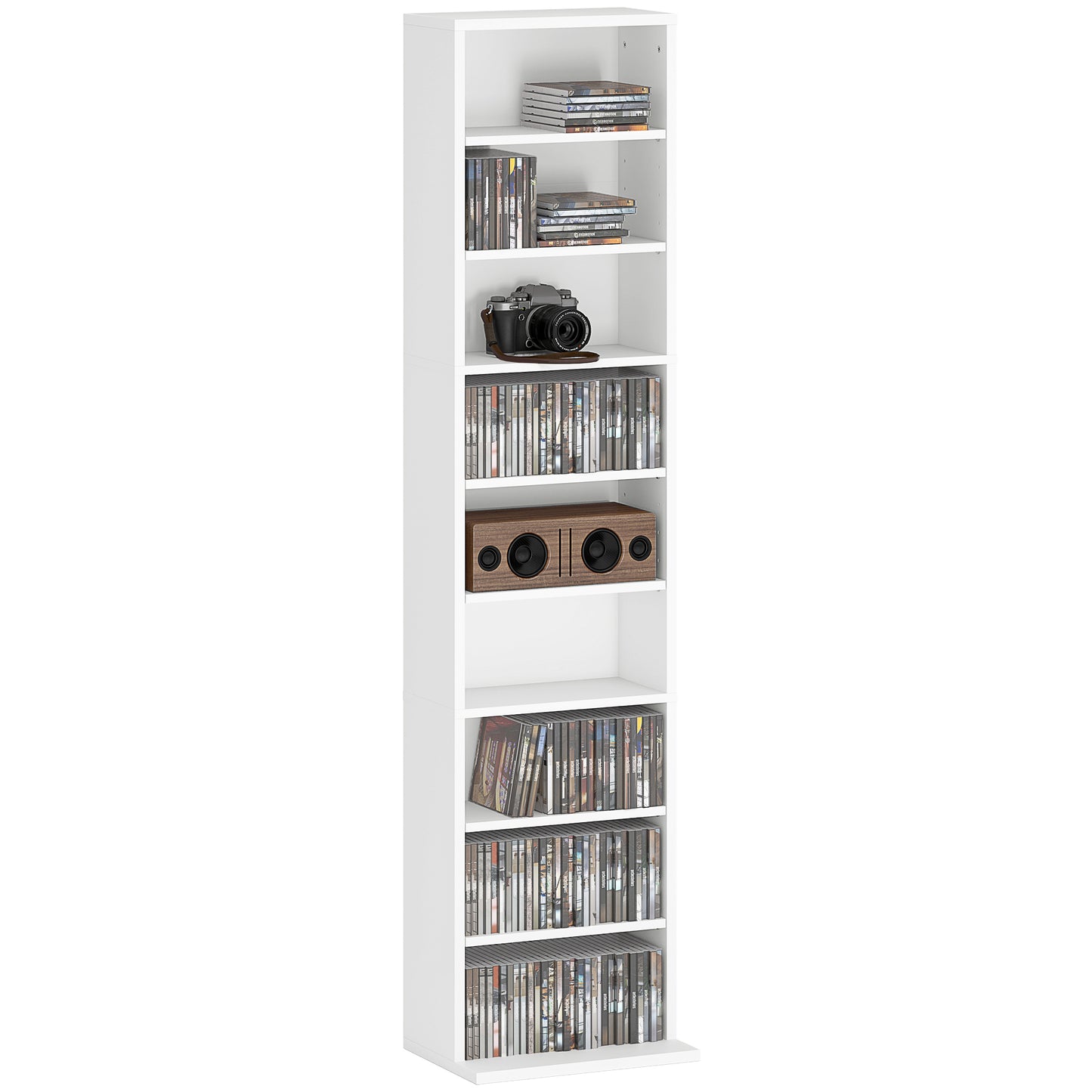 260 CD Storage Unit 120 DVD Storage Tower with 9 Compartments White