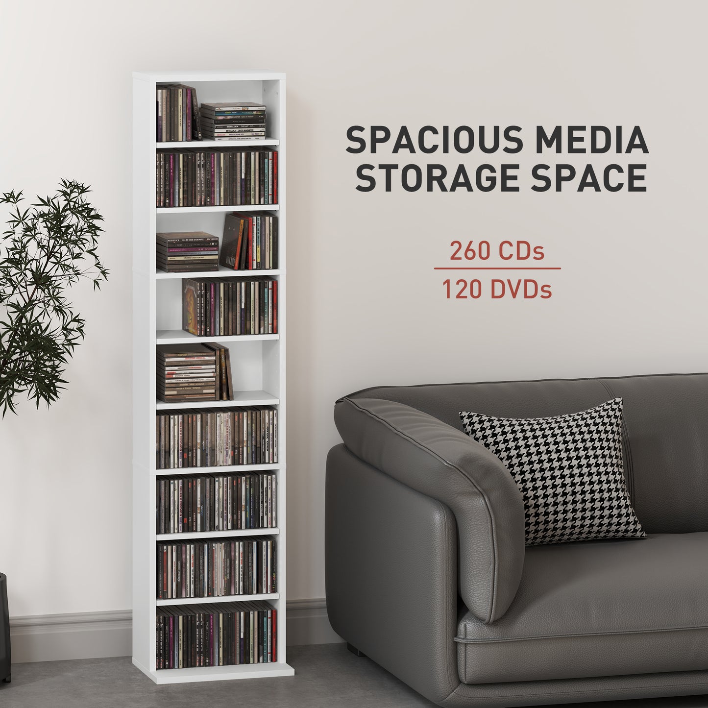 260 CD Storage Unit 120 DVD Storage Tower with 9 Compartments White