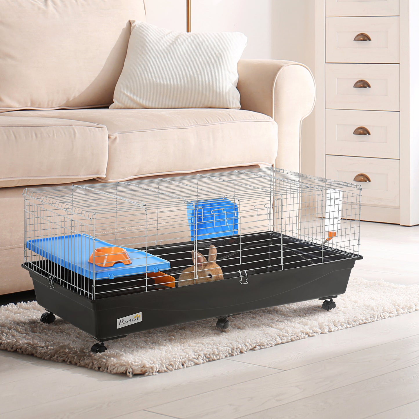 119cm Small Animal Cage for Rabbit Guinea Pig w/ Food Dish Black