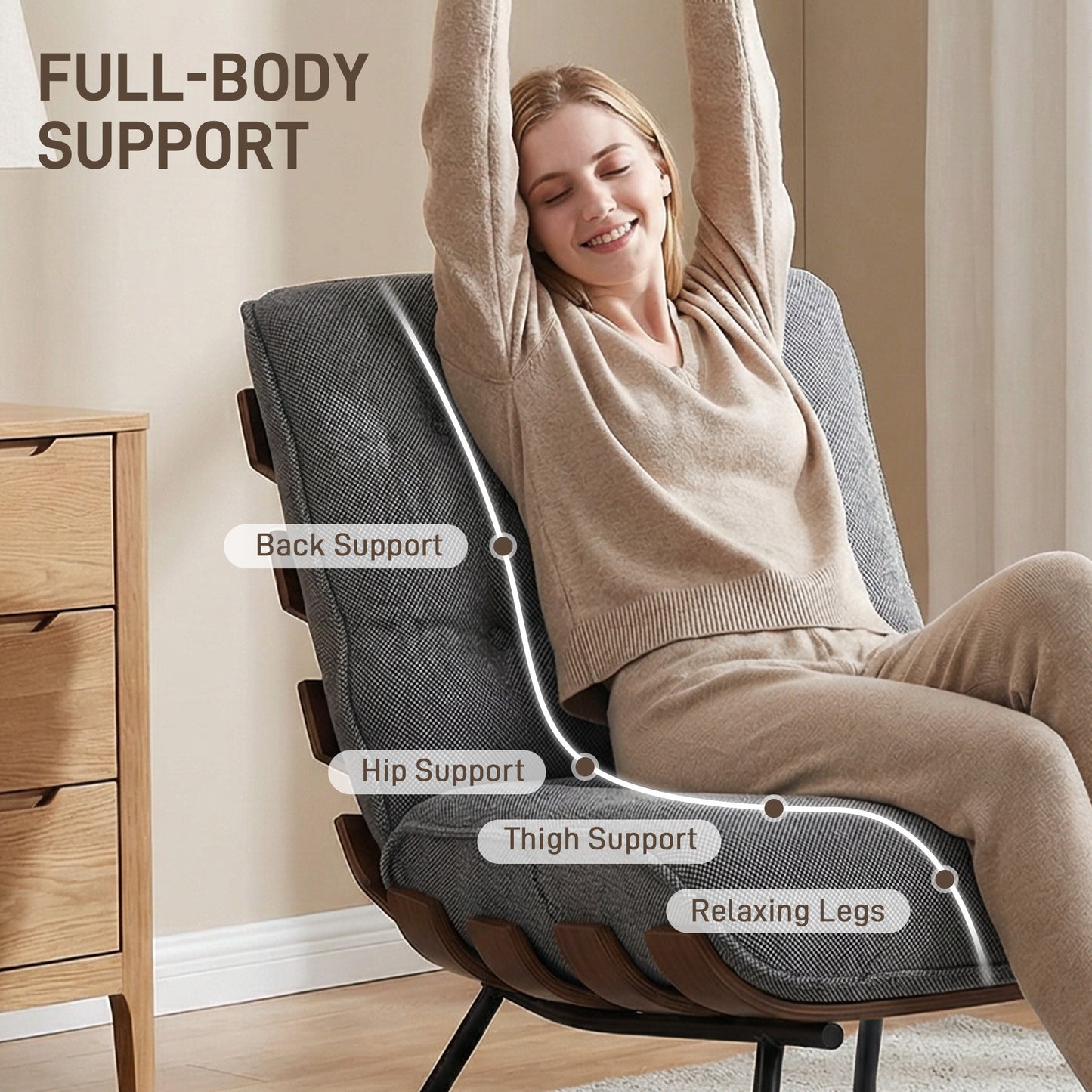 Accent Chair, Reading Chair with Spring Cushion, Dark Grey