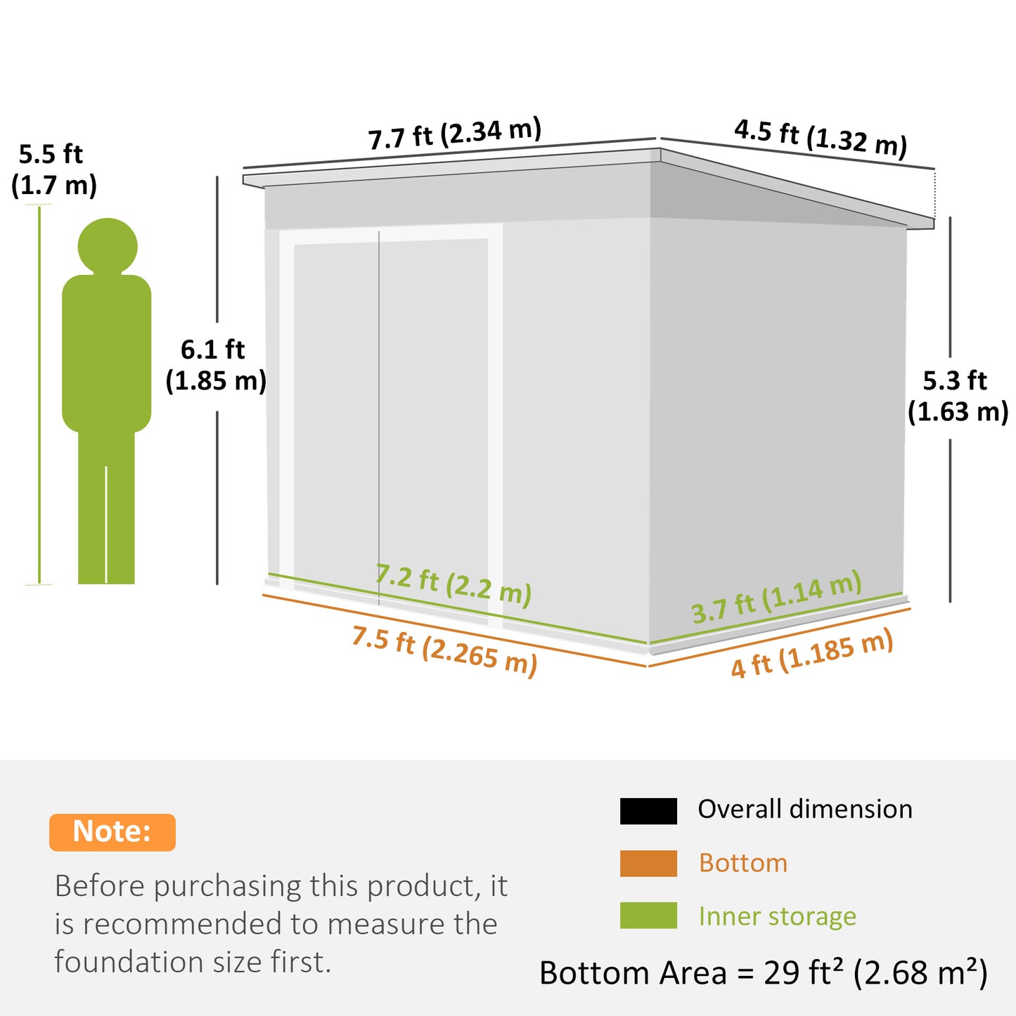 Outdoor Storage Shed, 7.5 x 4.3ft Metal Garden Shed, Dark Grey