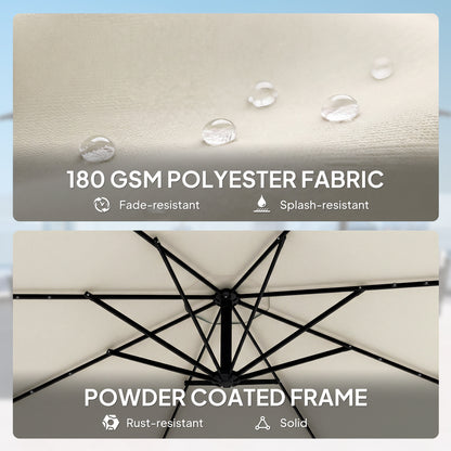 3 m Cantilever Parasol Solar LED Lights, Cream White