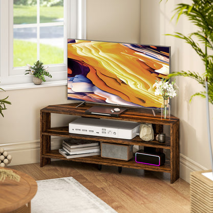 Corner TV Stand, TV Unit with Open Shelves for 47 Inch TV, Brown