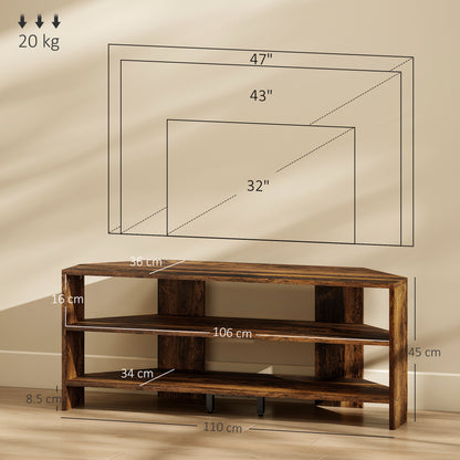 Corner TV Stand, TV Unit with Open Shelves for 47 Inch TV, Brown