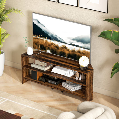 Corner TV Stand, TV Unit with Open Shelves for 47 Inch TV, Brown