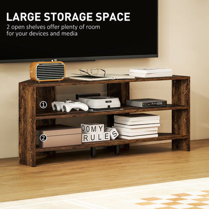Corner TV Stand, TV Unit with Open Shelves for 47 Inch TV, Brown