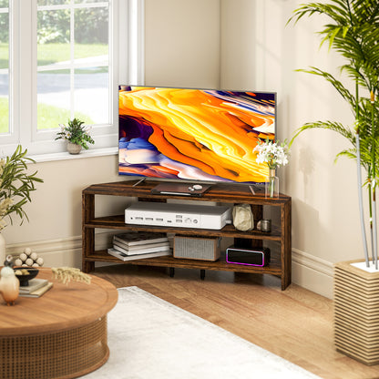 Corner TV Stand, TV Unit with Open Shelves for 47 Inch TV, Brown