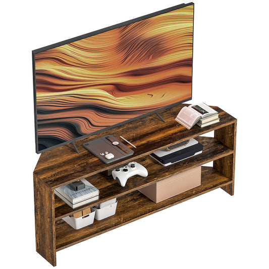 Corner TV Stand, TV Unit with Open Shelves for 47 Inch TV, Brown