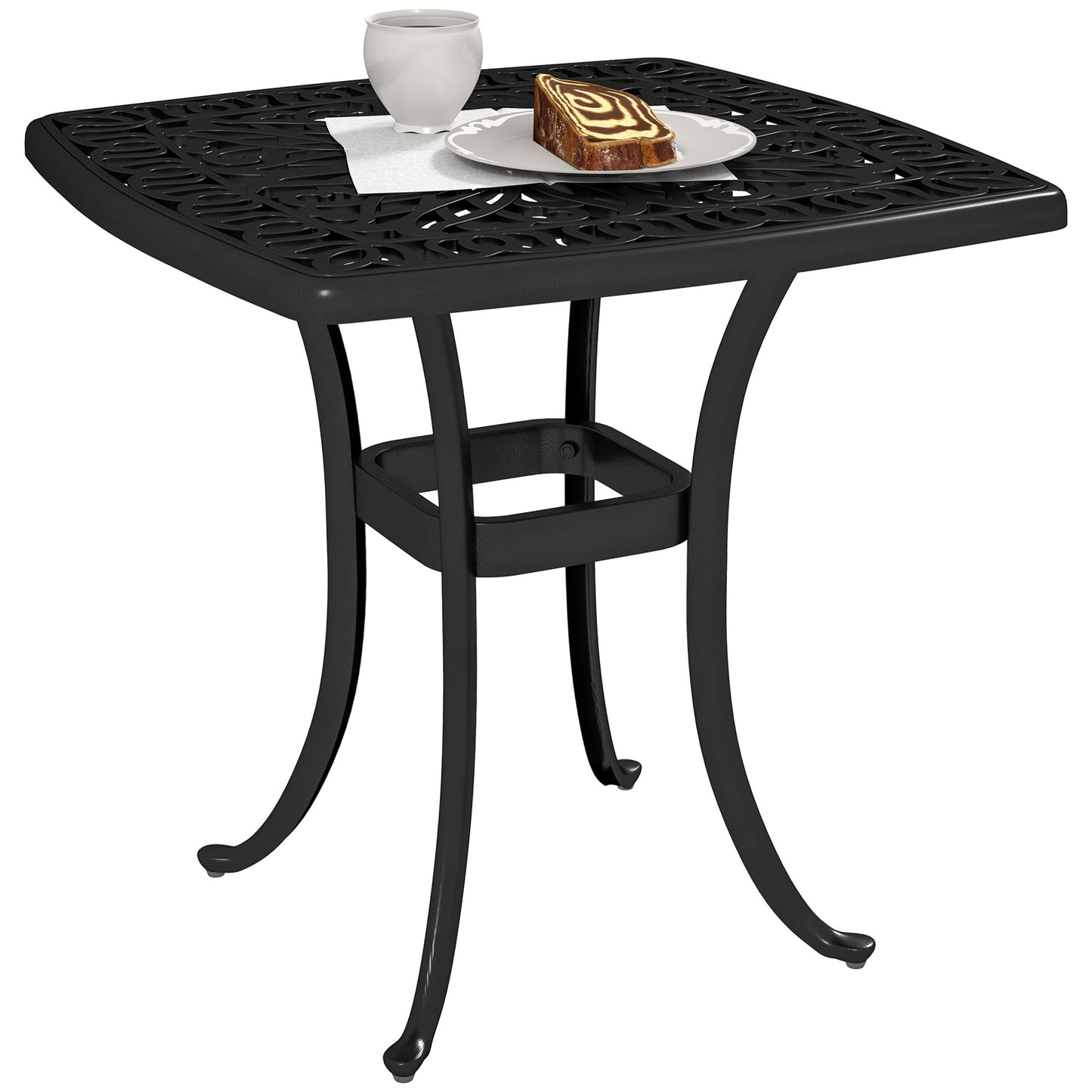 54 x 54cm Aluminium Outdoor Garden Side Table w/ Umbrella Hole, Black
