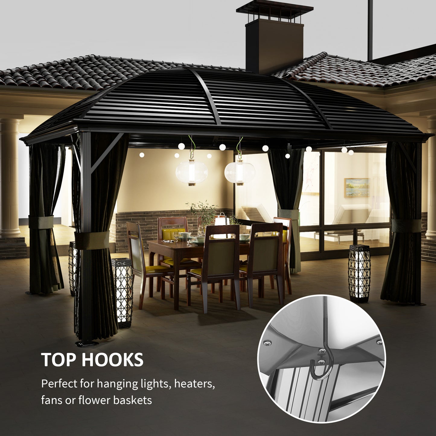 3 x 4m Hardtop Gazebo Aluminium Garden Pavilion Dark Grey