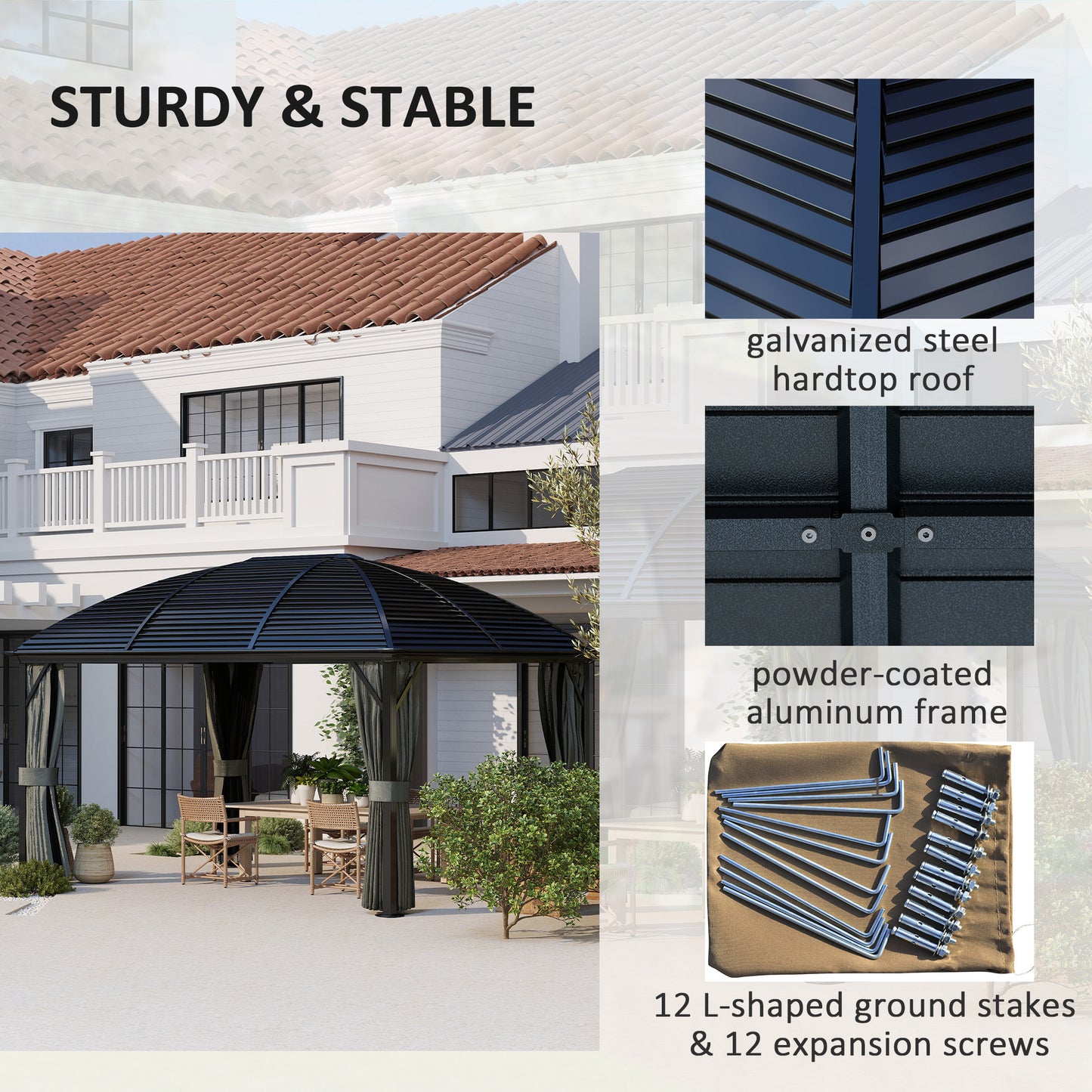 3 x 4m Hardtop Gazebo Aluminium Garden Pavilion Dark Grey