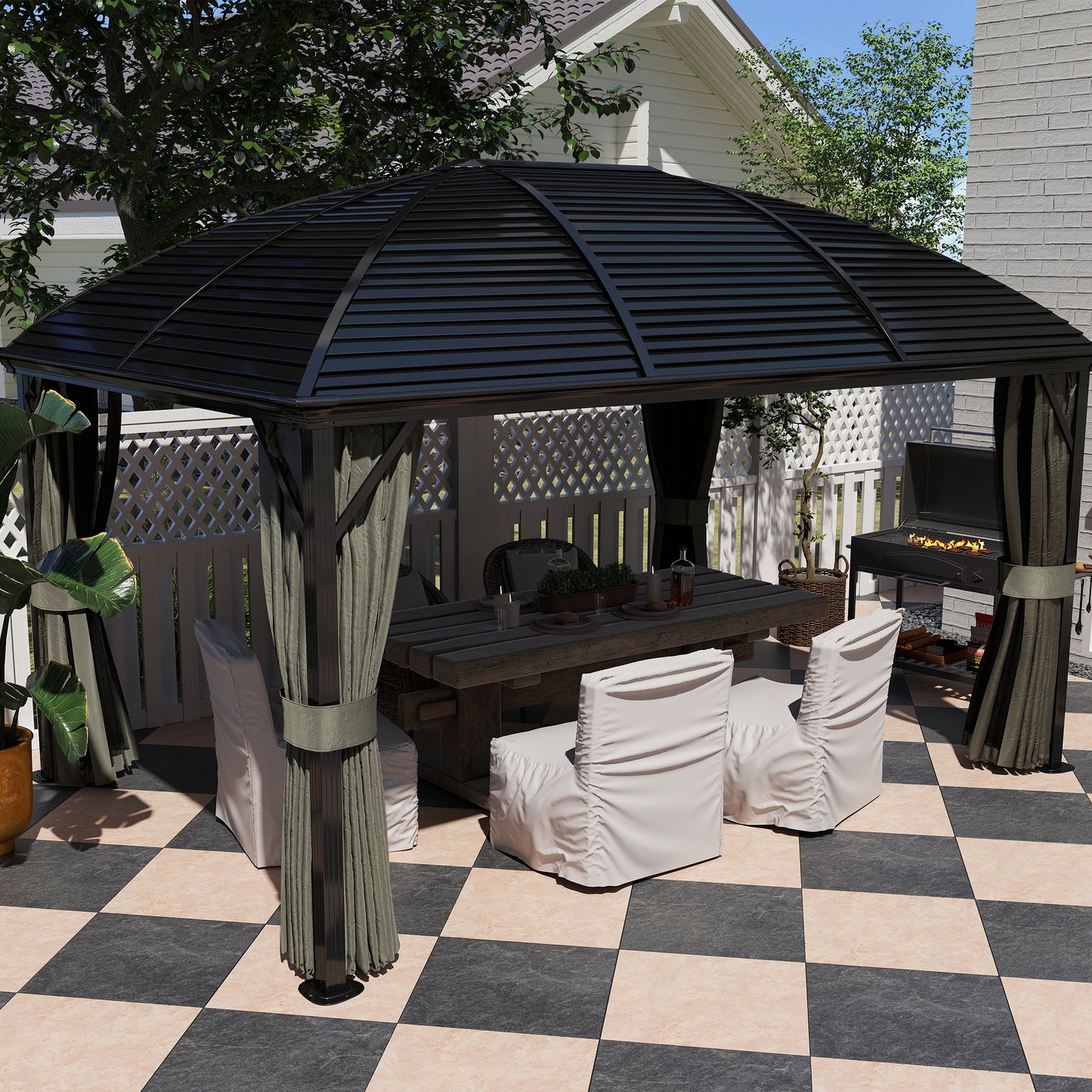 3 x 4m Hardtop Gazebo Aluminium Garden Pavilion Dark Grey