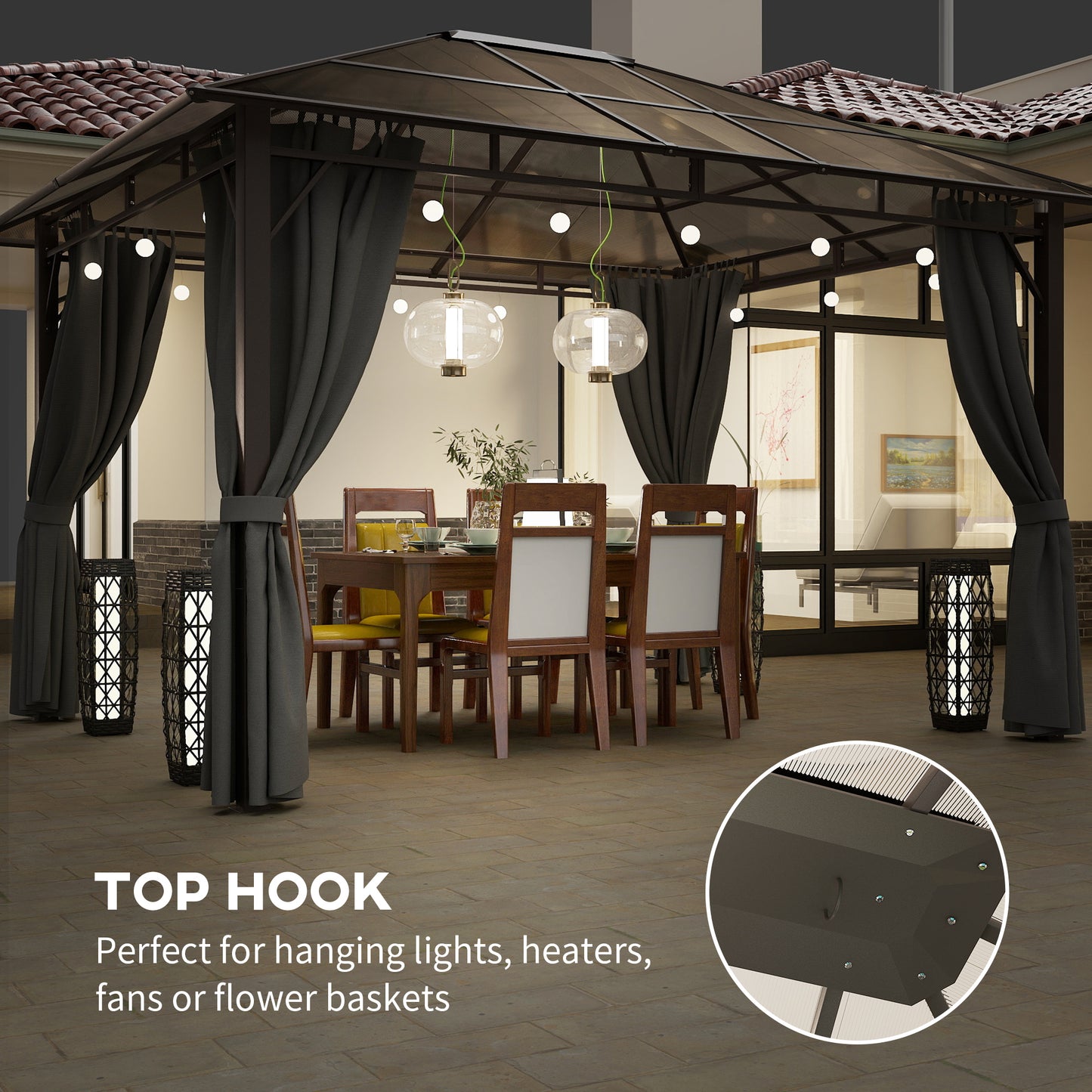 3.6x3(m) Hardtop Gazebo Garden Pavilion w/ Polycarbonate Roof, Grey