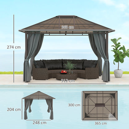 3.6x3(m) Hardtop Gazebo Garden Pavilion w/ Polycarbonate Roof, Grey